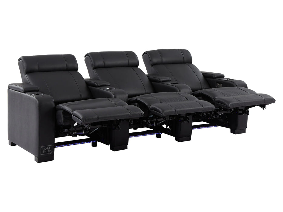 3 2 1 Seater Electric Recliner Sofa Set & Cinema Seats in Black Real Leather With Cup Holders, Storage Boxes, and USB Ports - Rimini