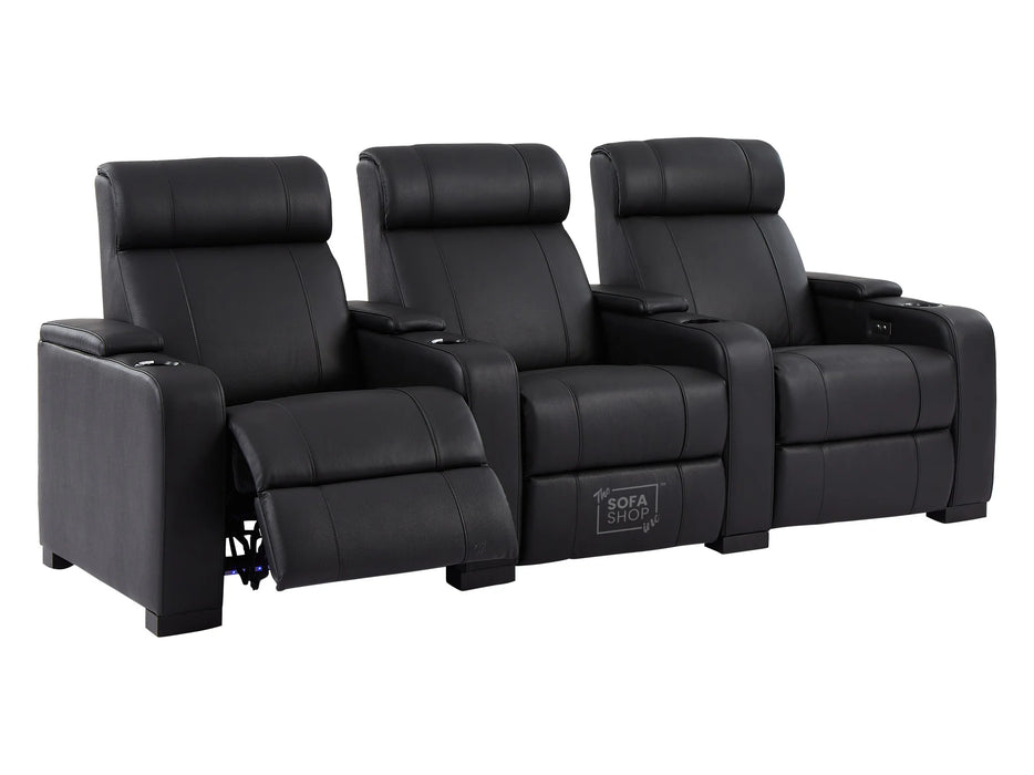 3 2 1 Seater Electric Recliner Sofa Set & Cinema Seats in Black Real Leather With Cup Holders, Storage Boxes, and USB Ports - Rimini