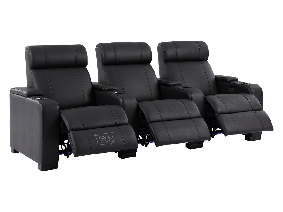 3 2 Electric Recliner Sofa Set in Black Real Leather 2 Piece Cinema Sofa with USB Ports, Chilled Cupholders & Storage Boxes - Rimini