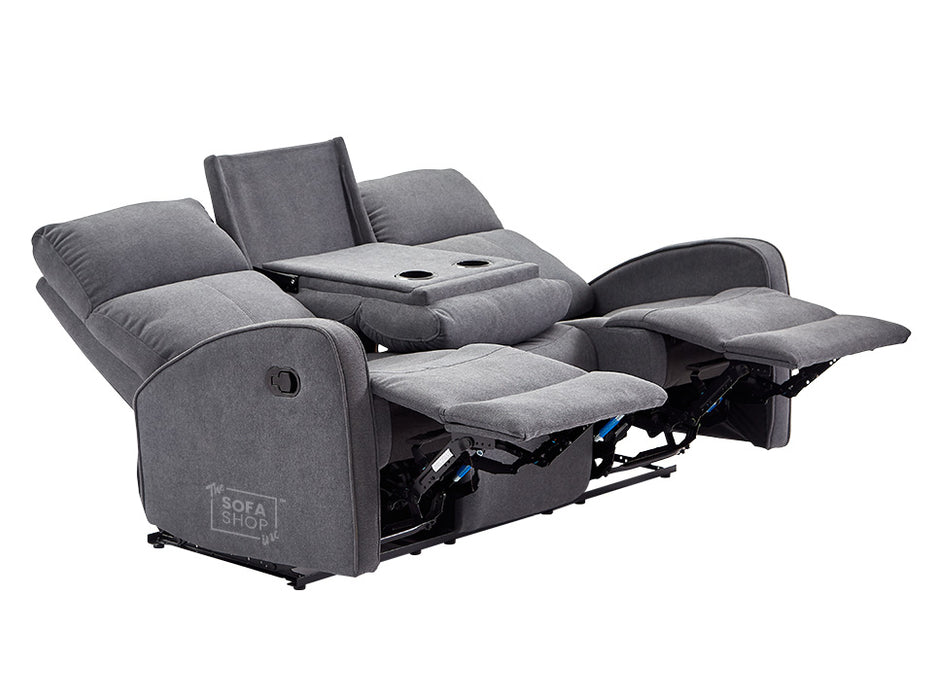 3+2 Recliner Sofa Set. 2 Piece Recliner Sofa Package Suite in Dark Grey Fabric with Drop-Down Table & Drink Holders - Parma