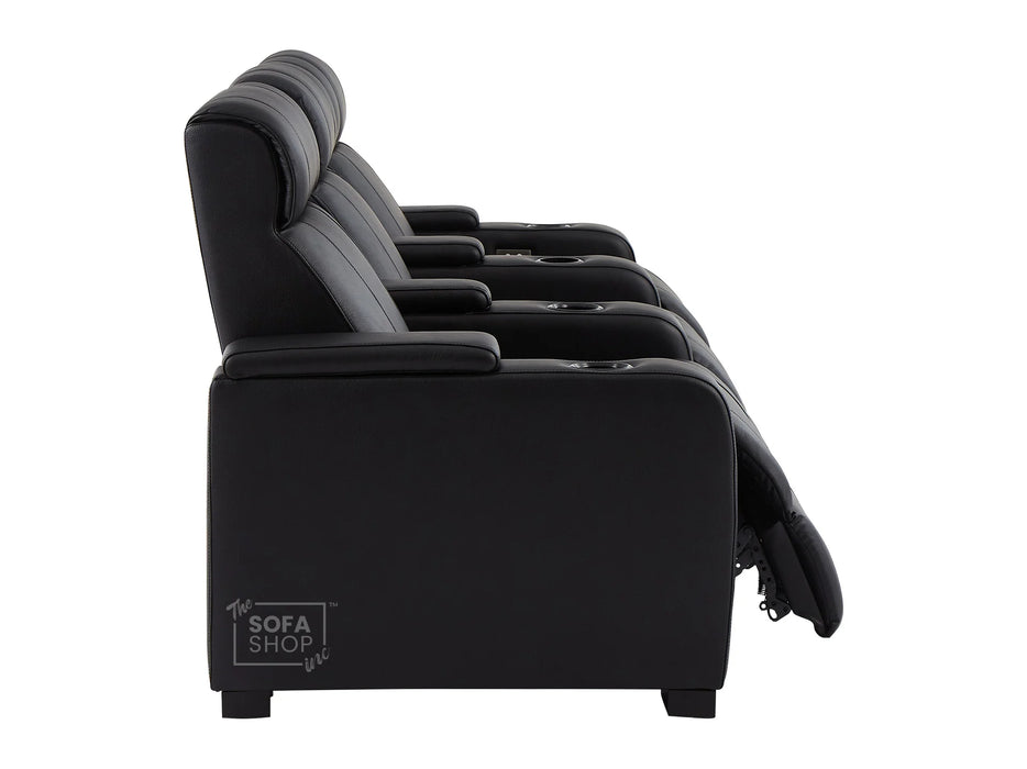 3+1 Seater Electric Recliner Sofa Set & Cinema Seats in Black Real Leather With Chilled Cuphoders & USB Ports - Rimini