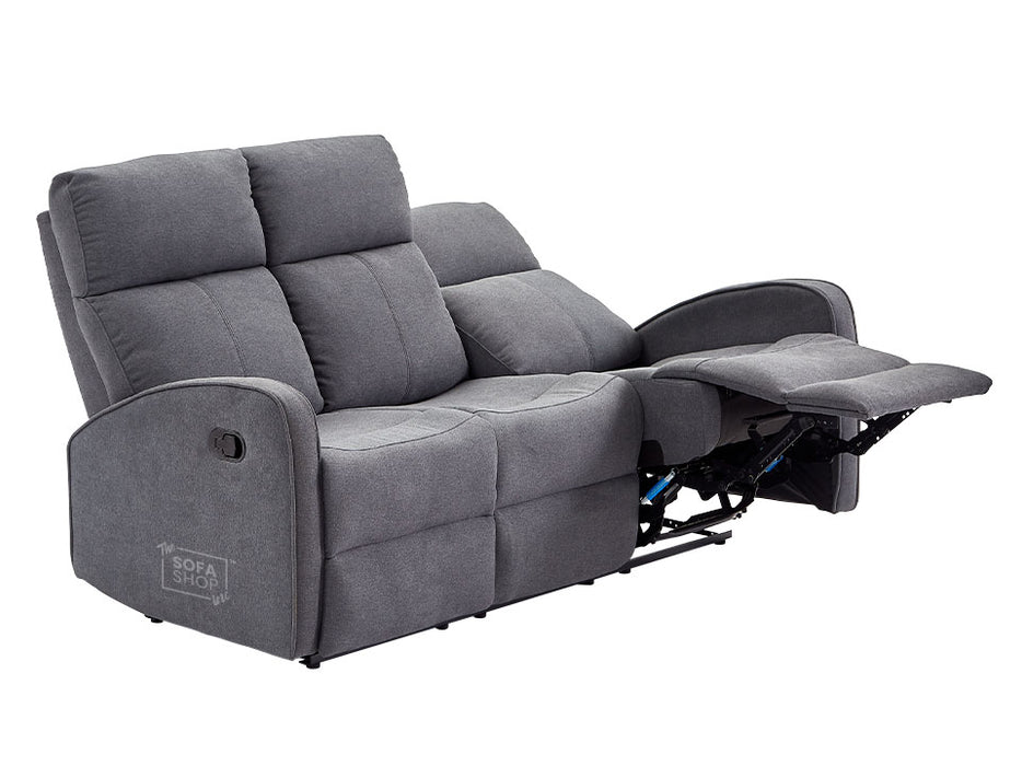 3+2 Recliner Sofa Set. 2 Piece Recliner Sofa Package Suite in Dark Grey Fabric with Drop-Down Table & Drink Holders - Parma