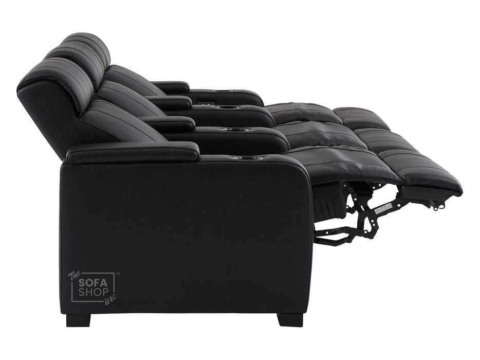 3 2 Electric Recliner Sofa Set in Black Real Leather 2 Piece Cinema Sofa with USB Ports, Chilled Cupholders & Storage Boxes - Rimini