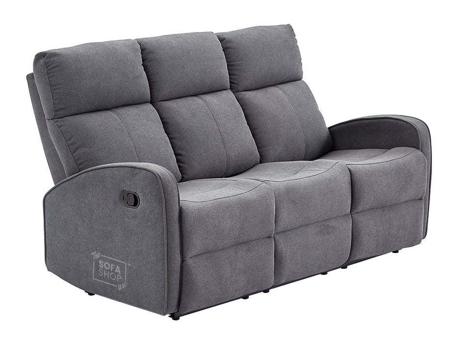 3+2 Recliner Sofa Set. 2 Piece Recliner Sofa Package Suite in Dark Grey Fabric with Drop-Down Table & Drink Holders - Parma