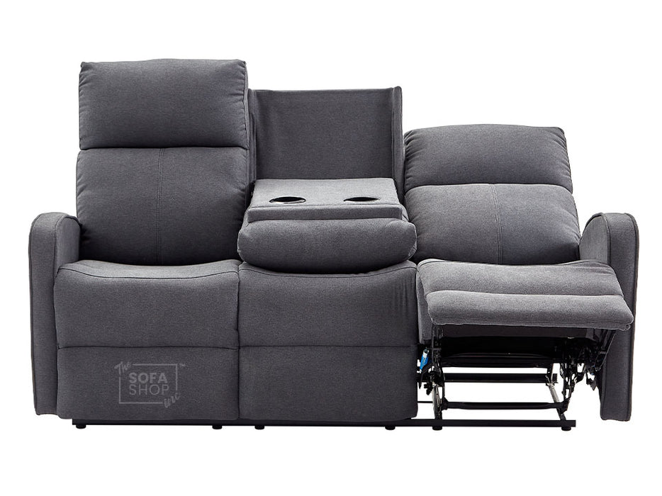 3+2 Recliner Sofa Set. 2 Piece Recliner Sofa Package Suite in Dark Grey Fabric with Drop-Down Table & Drink Holders - Parma