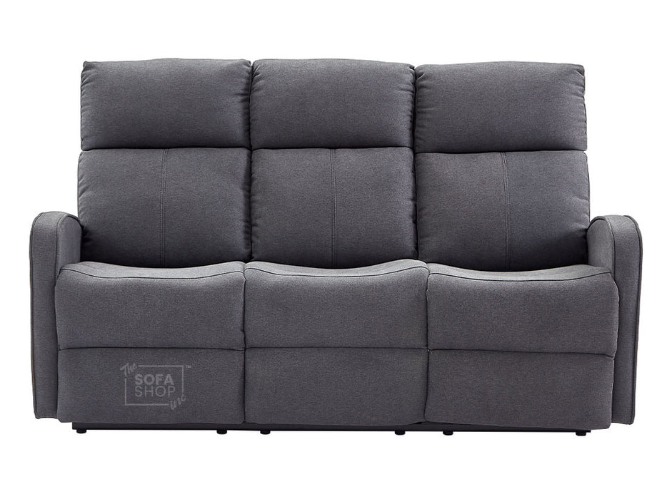 3 2 1 Recliner Sofa Set. 3 Piece Recliner Sofa Package Suite in Dark Grey Fabric with Drop-Down Table & Drinks Holder - Parma