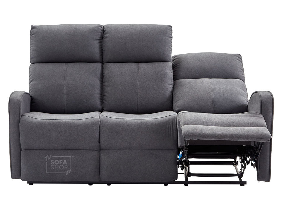 3+2 Recliner Sofa Set. 2 Piece Recliner Sofa Package Suite in Dark Grey Fabric with Drop-Down Table & Drink Holders - Parma - Sofa Sale