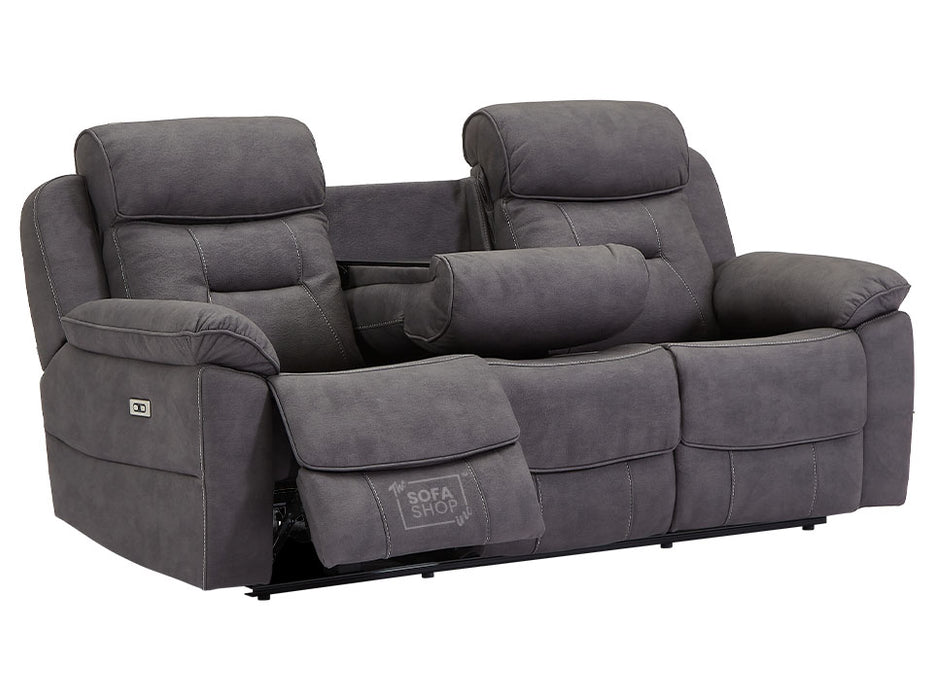 3+1 Recliner Sofa Set inc. Chair in Black Fabric With Drop-Down Table & Power Headrest & Cup Holders - 2 Piece Florence Power Sofa Set