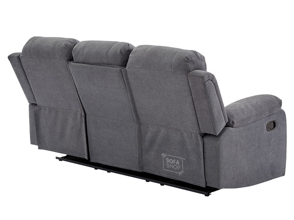 3 Seater Recliner Sofa in Dark Grey Fabric with Drop-Down Table & Cup Holders - Trento