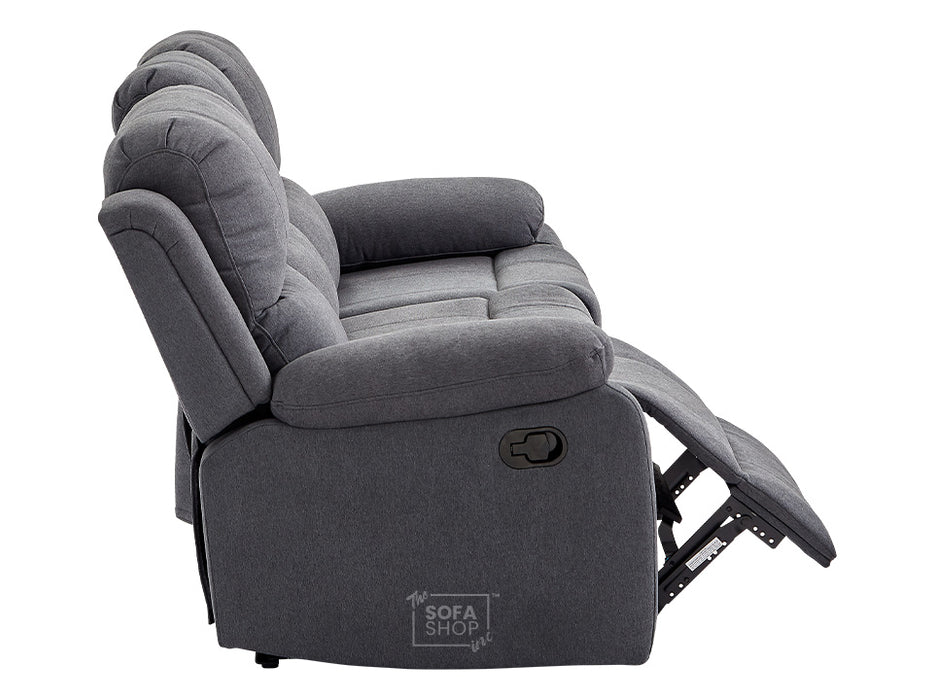 3 Seater Recliner Sofa in Dark Grey Fabric with Drop-Down Table & Cup Holders - Trento