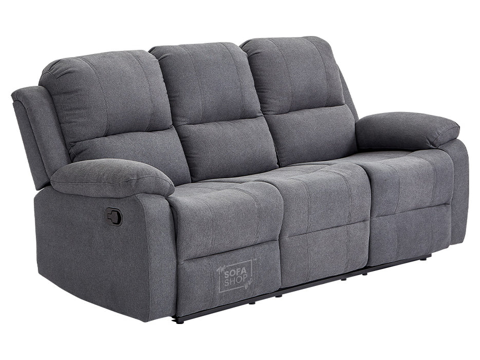 3 2 1 Recliner Sofa Set. 3 Piece Recliner Sofa Package Suite in Dark Grey Fabric with Drop-Down Table & Drinks Holder - Trento