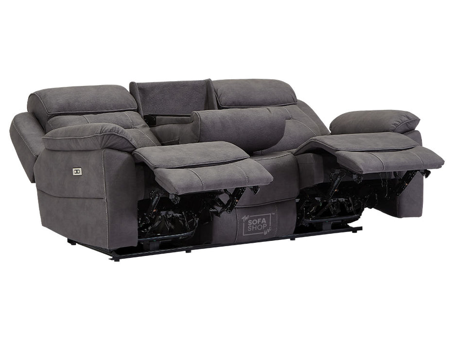 3 2 Electric Recliner Sofa Set. 2 Piece Recliner Sofa Package Suite in Black Fabric with Storage & Cup Holders & USB Ports & Power Headrest - Florence