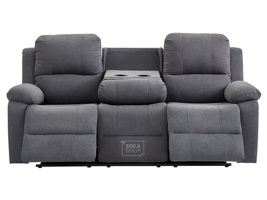 3+1 Recliner Sofa Set inc. Chair in Dark Grey Fabric with Drop-Down Table & Cup Holders - 2 Piece Trento Sofa Set