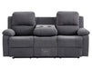 3 Seater Recliner Sofa in Dark Grey Fabric with Drop-Down Table & Cup Holders - Trento