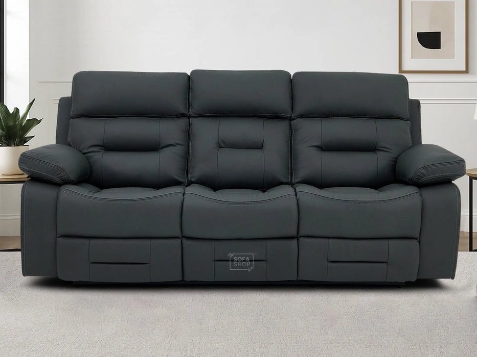 3+2 Electric Recliner Sofa Set in Grey Real Leather | Hi-Tech Cinema Package with Massage, Drop-Down Table, Power Headrest, Power Recliner, Storage Drawer, USB & Wireless Charging | Grey Real Leather | Sicily