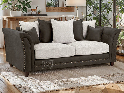 3 Seater Chesterfield Sofa in Grey Faux Leather - Bella