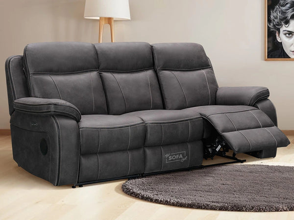 Vinson 3 Seater Electric Recliner Sofa In Grey Resilience Fabric With Power Headrests & USB Ports