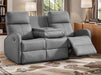 3 Seater Recliner Sofa in Grey Leather with Drop-Down Table & Cup Holders - Parma