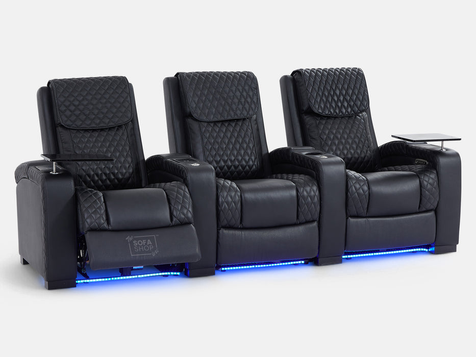 3+2+1 Piece Electric Home Cinema Theatre Sofa Set | Real Leather Couch Suite Package In Black + Power + Speakers + USB | Torino | The Sofa Shop