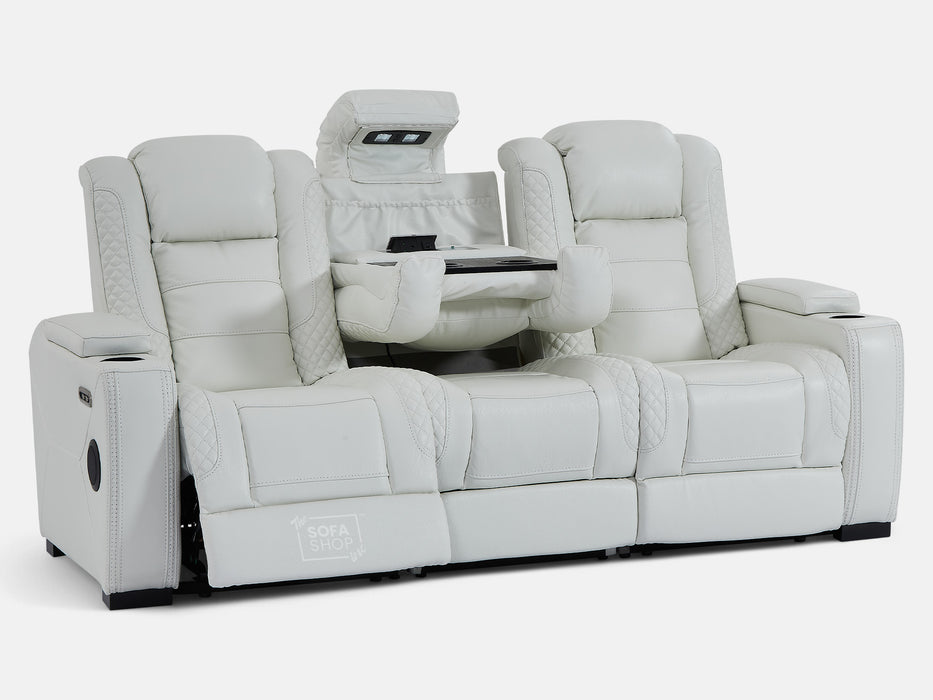 3 Seater Electric Recliner Sofa with Fold-Down Table, USB, Bluetooth Speaker, Storage & Chilled Cupholders | White Real Leather | Napoli | The Sofa Shop