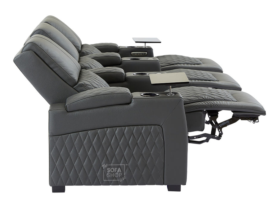 3+1 Seater Electric Recliner Sofa Set & Cinema Seats in Grey Real Leather With Chilled Cuphoders & Power Headrests - Assisi