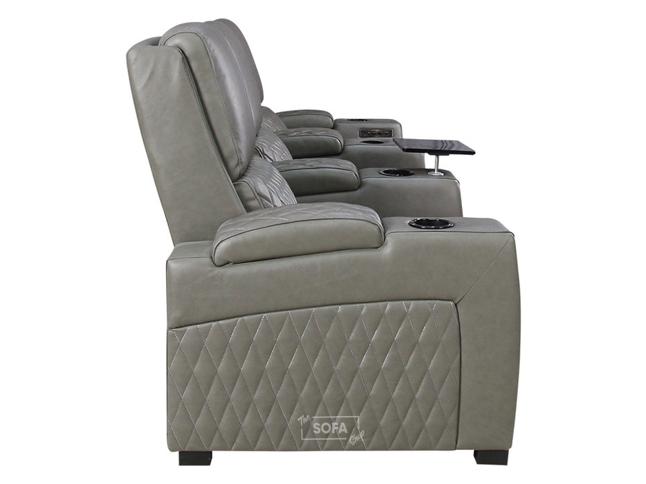 3 Seater Electric Recliner Sofa & Cinema Seats Smart Cinema Sofa With Power Lumbar Support & Console in Grey Real Leather - Assisi