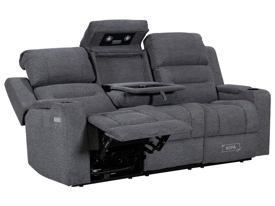 3 2 1 Electric Recliner Sofa Set. 3 Piece Cinema Sofa Package Suite in Grey Woven Fabric With Power Headrest & Wireless Charger & USB Ports - Lawson