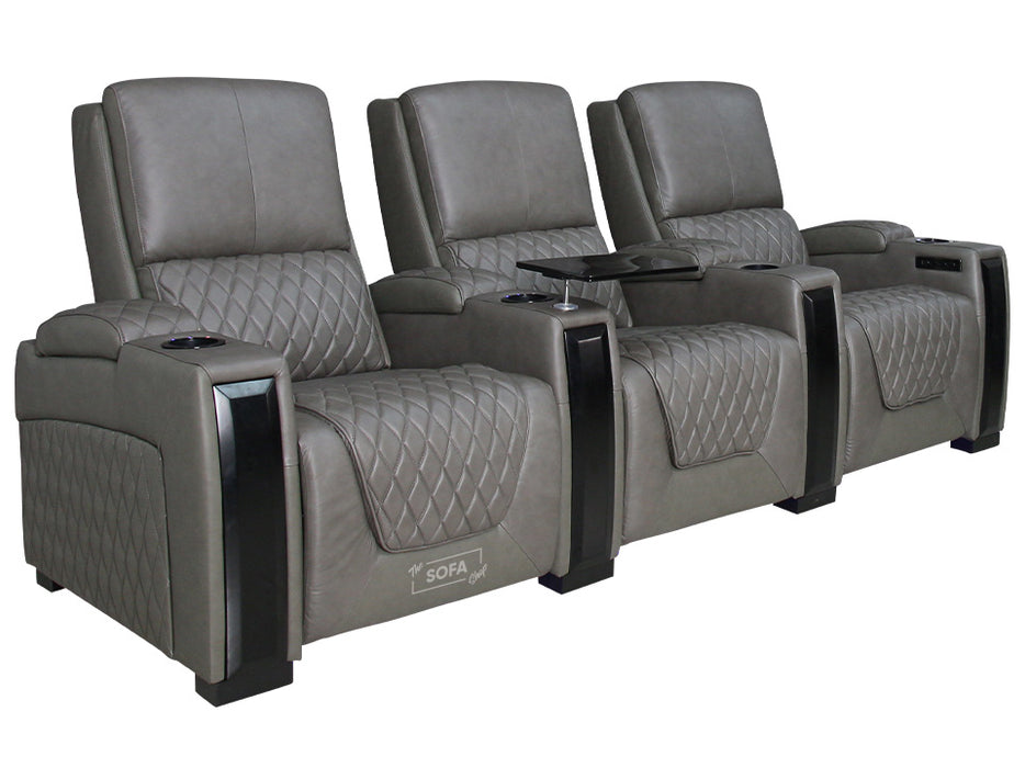 3 Seater Electric Recliner Sofa & Cinema Seats Smart Cinema Sofa With Power Lumbar Support & Console in Grey Real Leather - Assisi