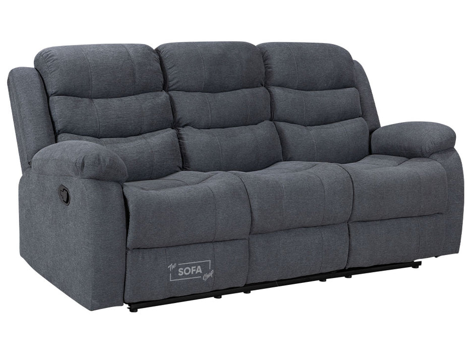 3 2 1 Recliner Sofa Set. 3 Piece Recliner Sofa Package Suite in Dark Grey Fabric with Drop-Down Table & Drinks Holder- Sorrento