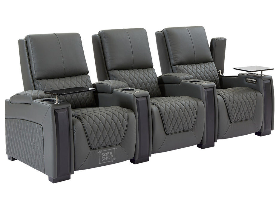 3 2 1 Seater Electric Recliner Sofa Set & Cinema Seats in Grey Real Leather With Power Lumbar Support, Chilled Cupholders & Power Headrests - Assisi