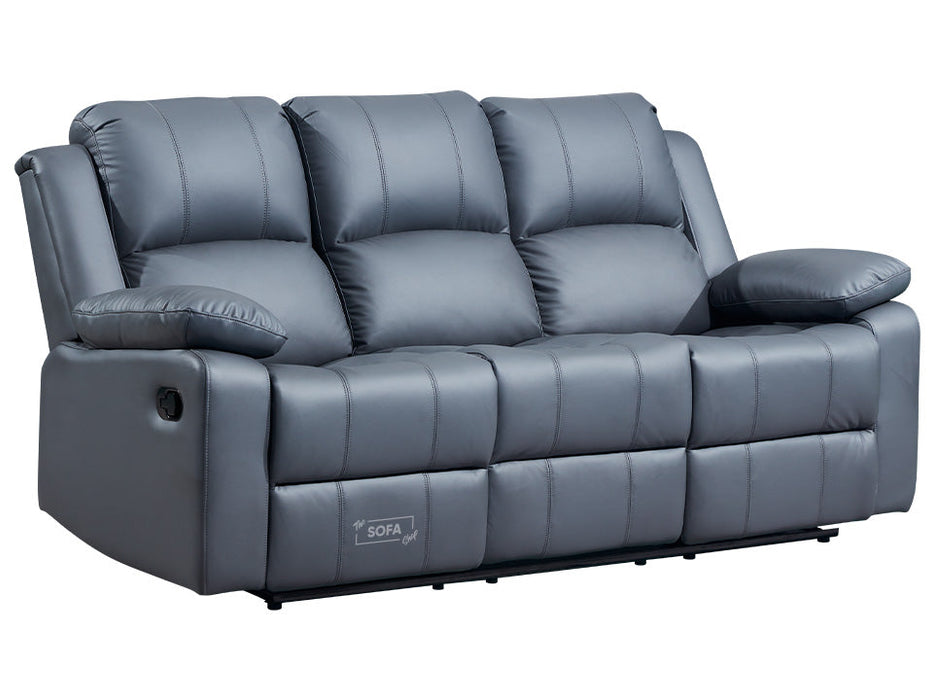 3 Piece Sofa Set - Recliner Sofa - 3+3+3 Seat Sofa Suite Package in Grey Leather with Folding Table & Cupholders - Trento