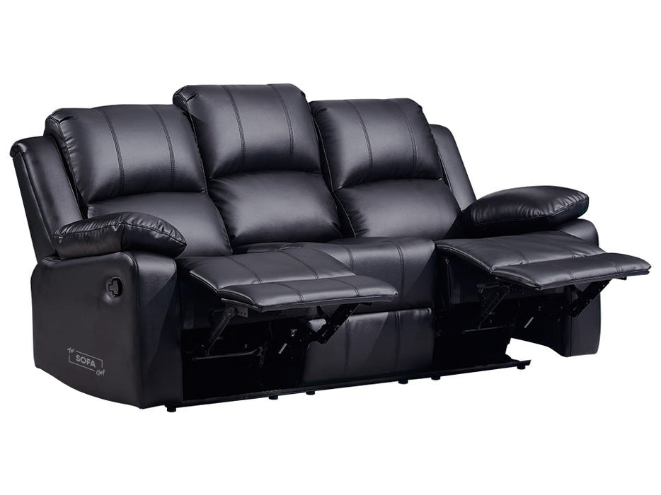3+3 Leather Sofa Set & Recliner Sofa Package in Black With Drop-Down Table & Cup Holders - Trento