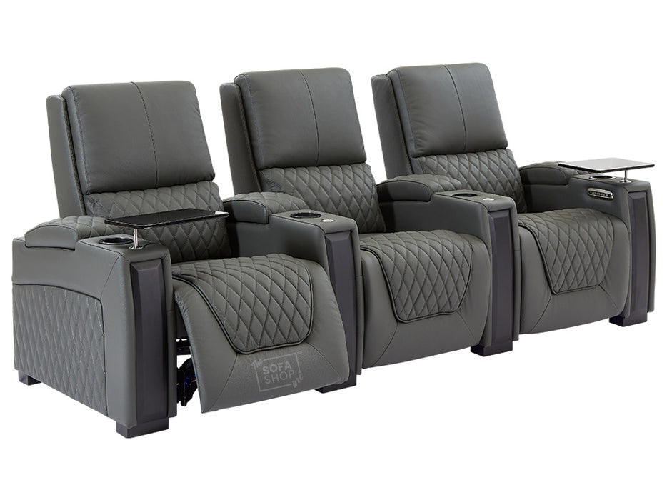 3+1 Seater Electric Recliner Sofa Set & Cinema Seats in Grey Real Leather With Chilled Cuphoders & Power Headrests - Assisi