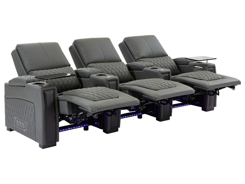 3+1 Seater Electric Recliner Sofa Set & Cinema Seats in Grey Real Leather With Chilled Cuphoders & Power Headrests - Assisi