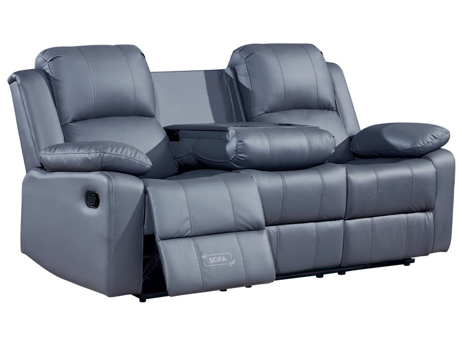 3 2 1 Recliner Sofa Set. 3 Piece Recliner Sofa Package Suite in Grey Leather with Drop-Down Table & Drink Holders- Trento