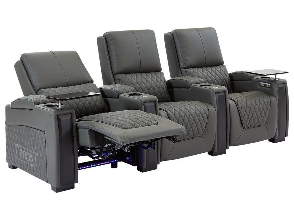 3+1 Seater Electric Recliner Sofa Set & Cinema Seats in Grey Real Leather With Chilled Cuphoders & Power Headrests - Assisi