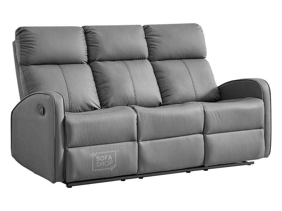 3+1 Recliner Sofa Set inc. Chair in Grey Leather Aire with Drop-Down Table & Cup Holders - 2 Piece Parma Sofa Set