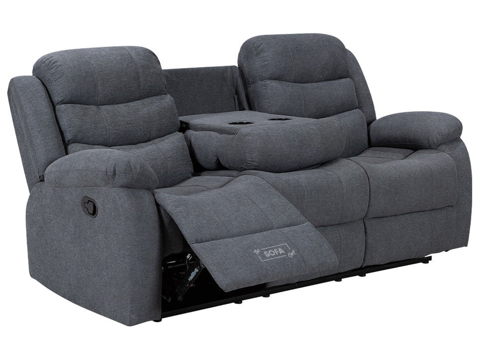 3 Piece Sofa Set - Recliner Sofa - 3+3+1 Seat Sofa Suite Package in Dark Grey Fabric with Folding Table & Cupholders - Sorrento