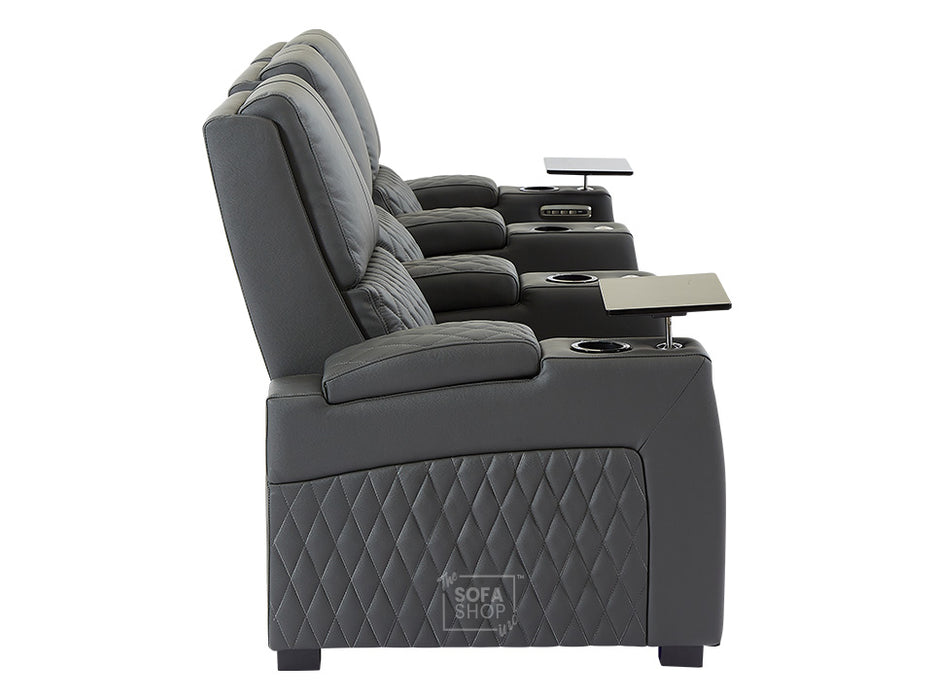 3+1 Seater Electric Recliner Sofa Set & Cinema Seats in Grey Real Leather With Chilled Cuphoders & Power Headrests - Assisi