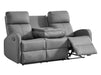 3 Seater Recliner Sofa in Grey Leather with Drop-Down Table & Cup Holders - Parma