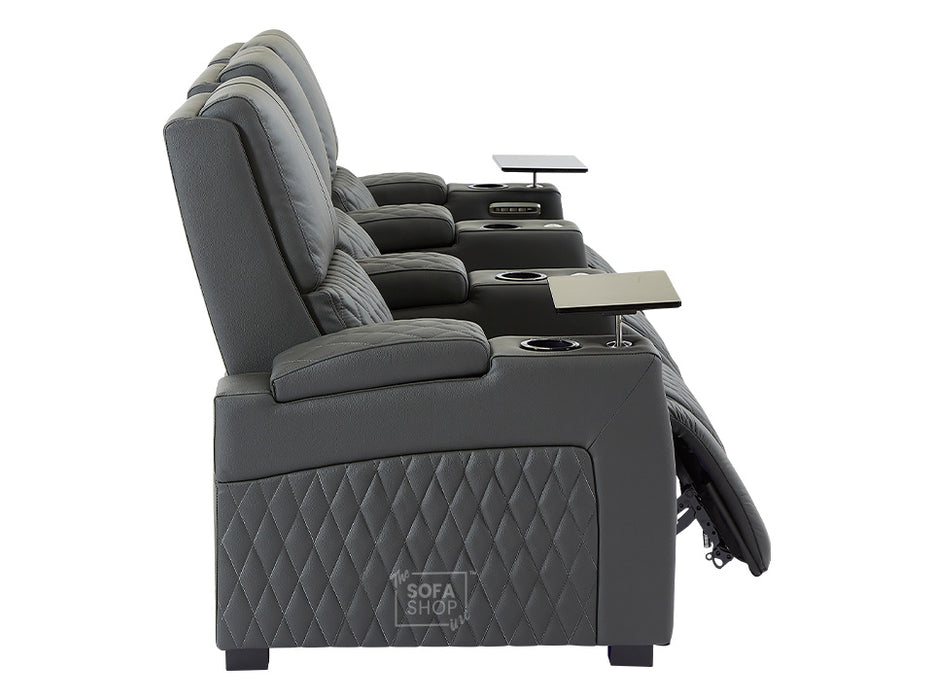 3 2 Electric Recliner Sofa Set in Grey Real Leather 2 Piece Cinema Sofa with USB Ports, Chilled Cupholders & Storage Boxes - Assisi