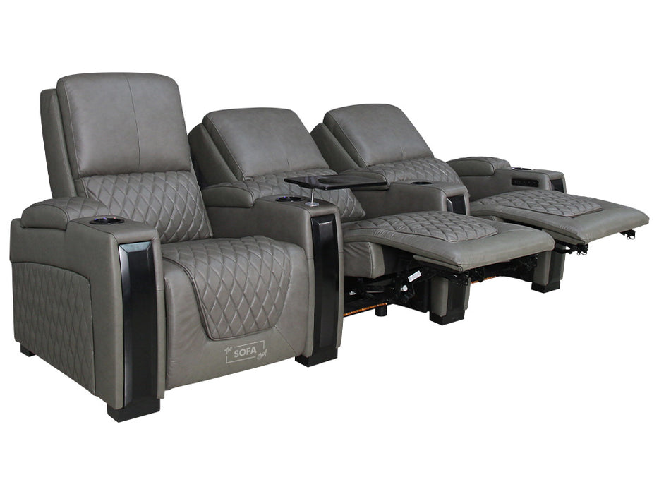 3 Seater Electric Recliner Sofa & Cinema Seats Smart Cinema Sofa With Power Lumbar Support & Console in Grey Real Leather - Assisi