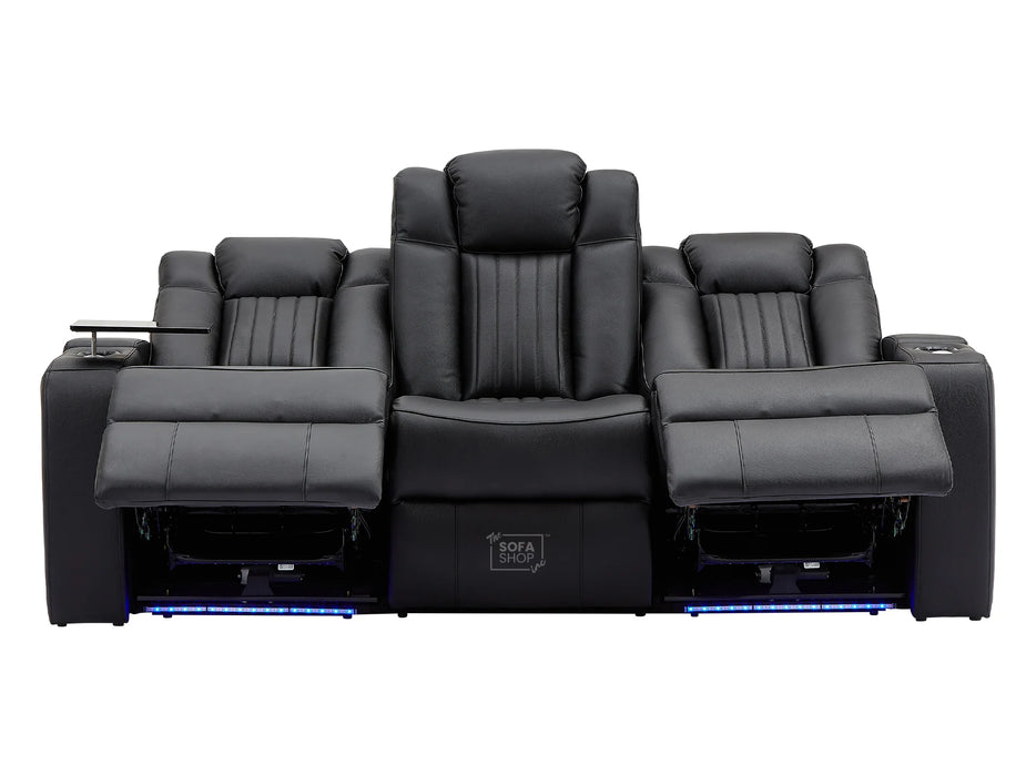 3 2 Electric Recliner Sofa Set with USB Ports, Drink Holders & Storage Boxes - Black Real Leather 2 Piece Cinema Sofa - Capri