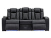 Electric Recliner Cinema Sofa 3 Seater in Black Real Leather with USB Ports, Cup Holders, and Wireless Charger - Capri