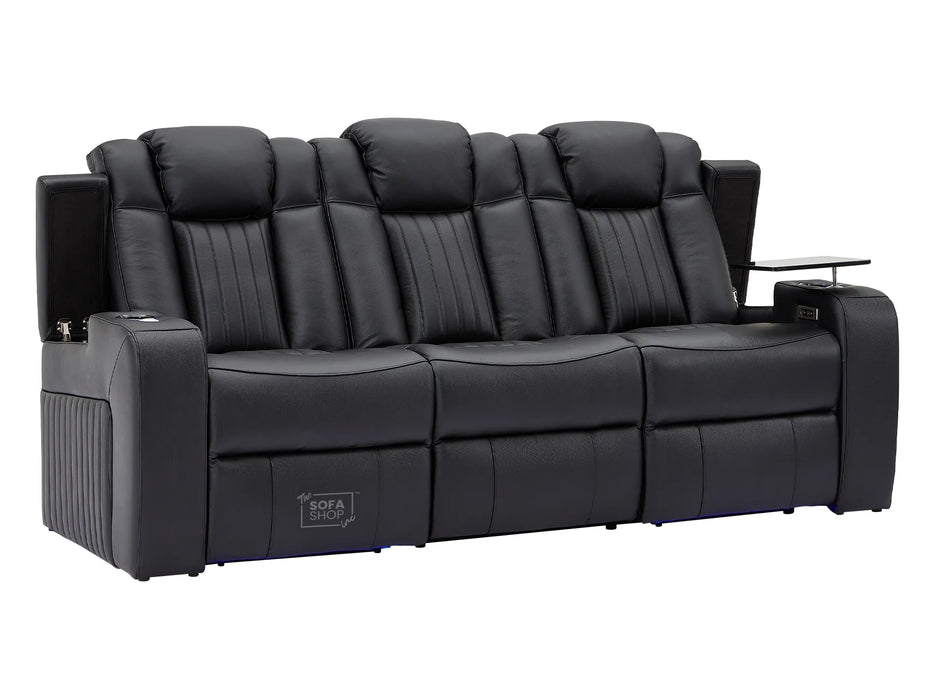 3 2 Electric Recliner Sofa Set with USB Ports, Drink Holders & Storage Boxes - Black Real Leather 2 Piece Cinema Sofa - Capri