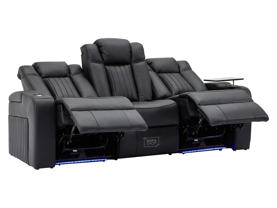 3+1 Electric Recliner Sofa Set and Cinema Sofa Seats Package in Black Real Leather. Suite with USB, Storage, and Charger - Capri