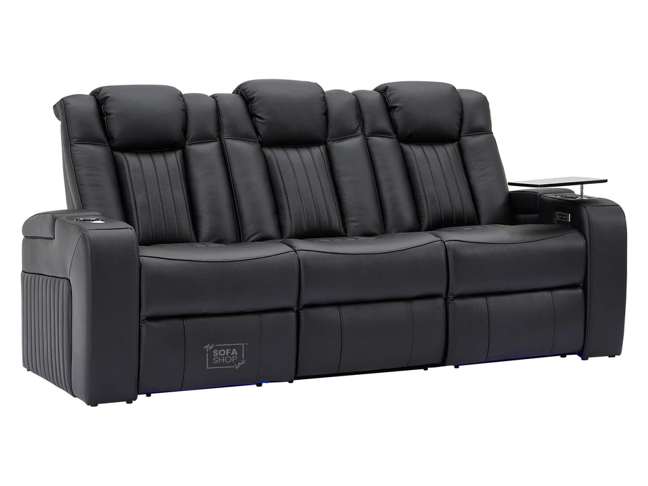 Electric Recliner Cinema Sofa Set 3 2 1 in Black Real Leather with Cup Holders, Storage Boxes, and USB Ports - Capri