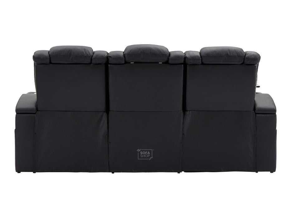 Electric Recliner Cinema Sofa Set 3 2 1 in Black Real Leather with Cup Holders, Storage Boxes, and USB Ports - Capri