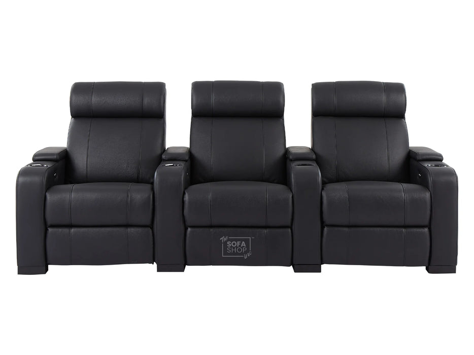 3 2 Electric Recliner Sofa Set in Black Real Leather 2 Piece Cinema Sofa with USB Ports, Chilled Cupholders & Storage Boxes - Rimini