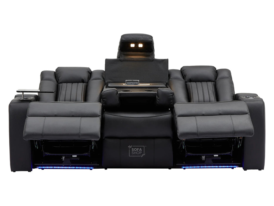 3+1 Electric Recliner Sofa Set and Cinema Sofa Seats Package in Black Real Leather. Suite with USB, Storage, and Charger - Capri